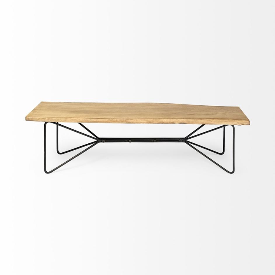 Papillion III 66L x 16W Blonde Wood And Iron Dining Bench by Mercana