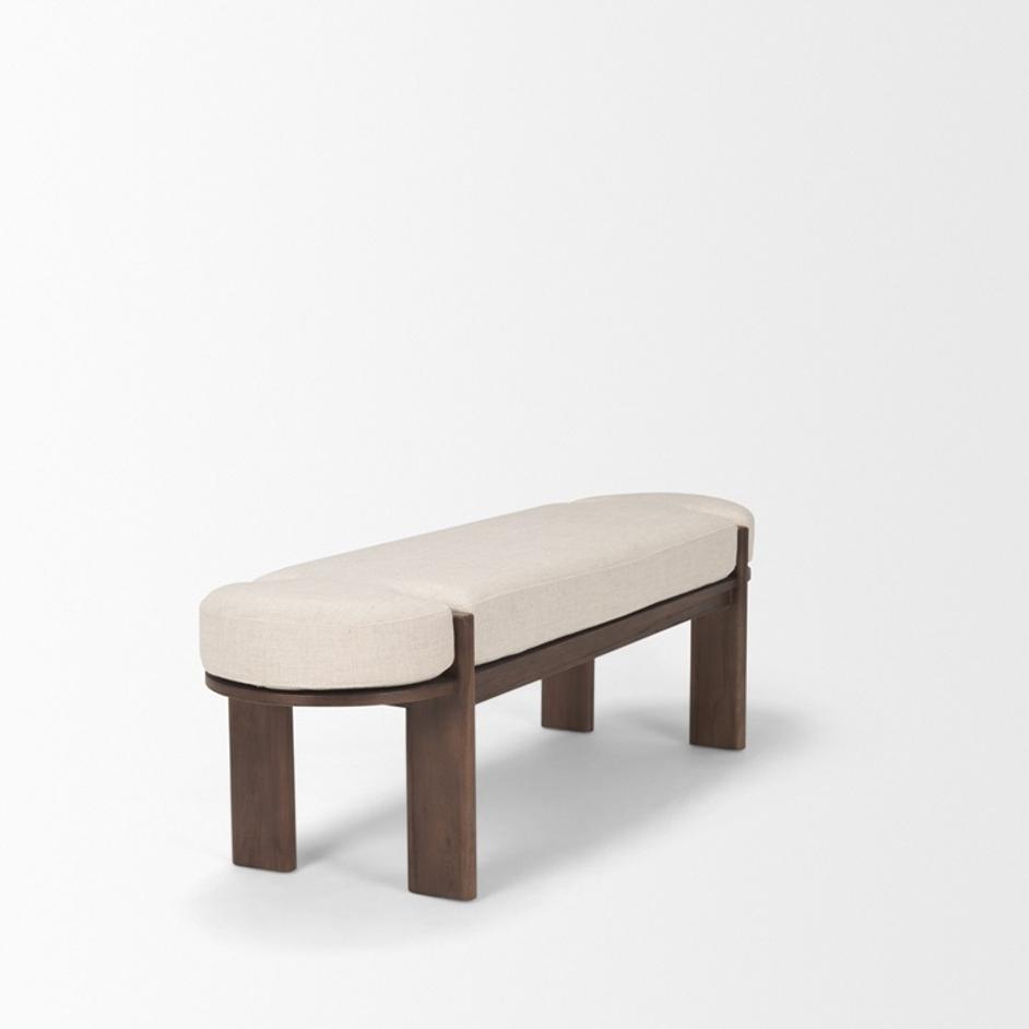 Sohan Dark Elm Wood w/ Oatmeal Fabric Bench by Mercana