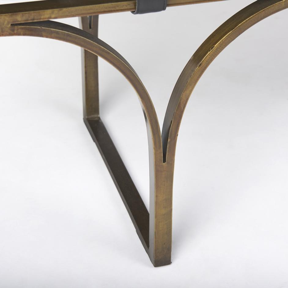 Jessie 55L x 16W Black Leather Seat W/Gold Metal Base Accent Bench by Mercana