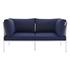 Concord Sunbrella® Outdoor Patio Aluminum Loveseat In White Navy by Modway Furniture