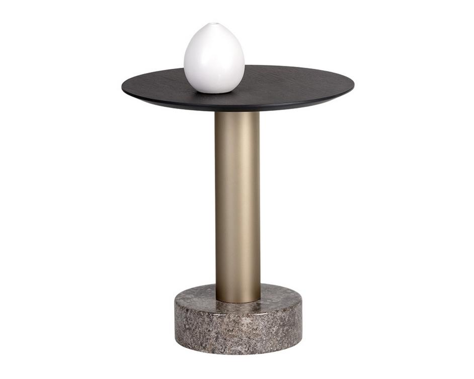 Monaco End Table - Gold - Light Grey Marble / Charcoal Grey by Sunpan