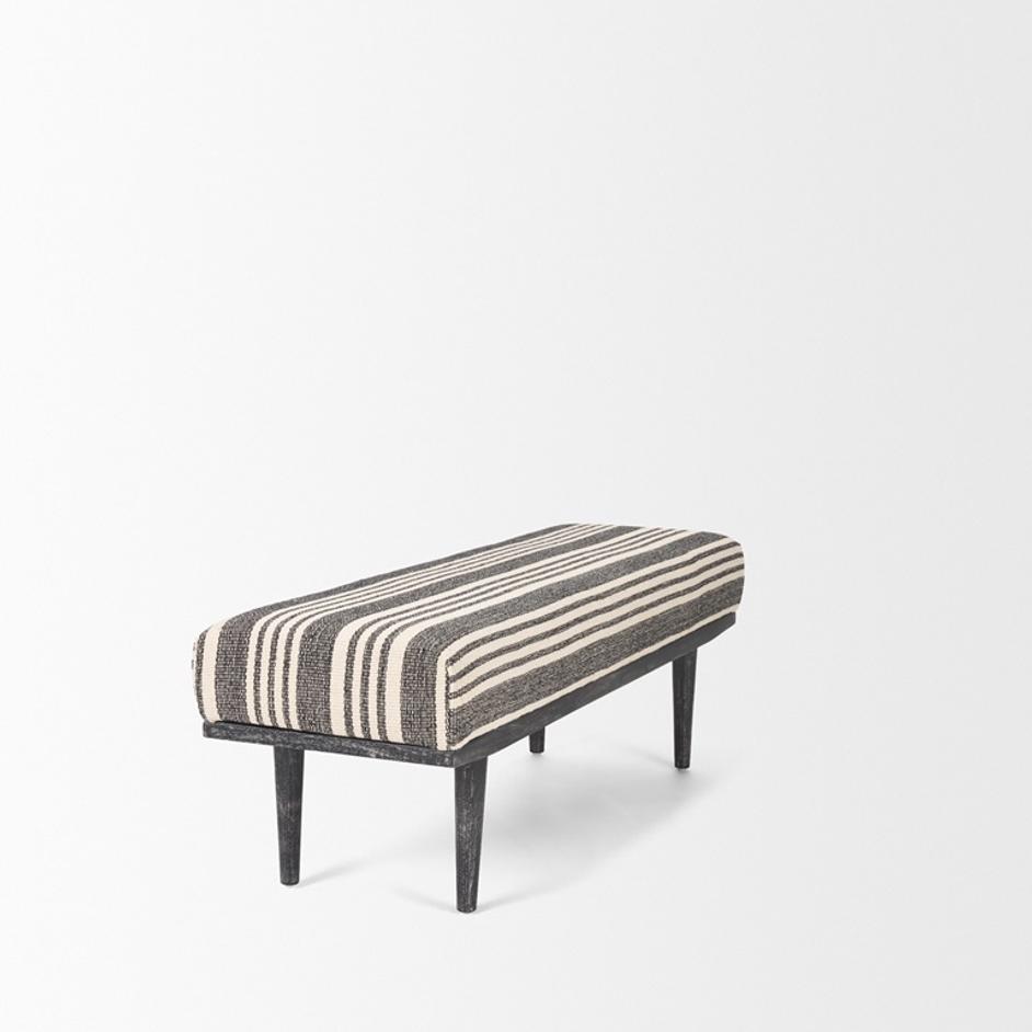 Shae Black Wood w/ Black and Cream Upholstered Bench by Mercana