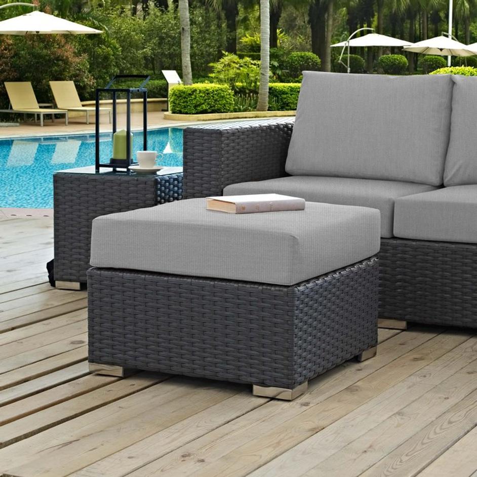 Cove Outdoor Patio Sunbrella® Ottoman In Canvas Gray by Modway Furniture