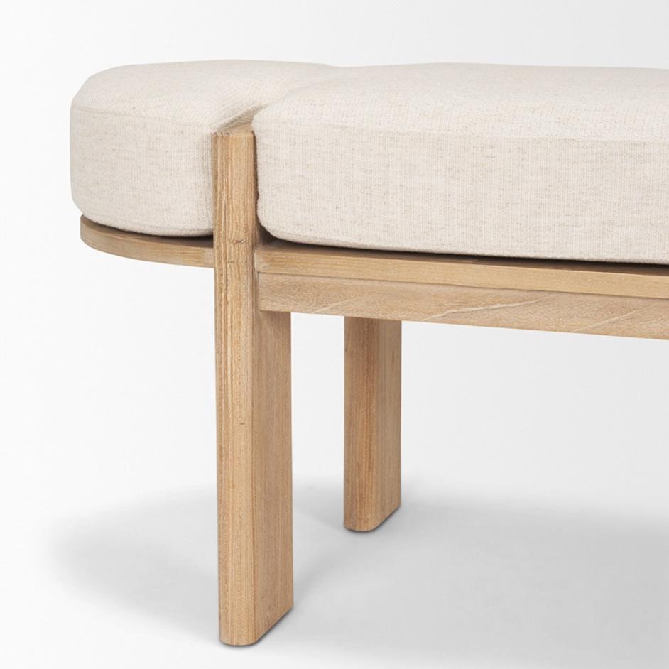 Sohan Light Brown Elm Wood w/ Oatmeal Fabric Bench by Mercana