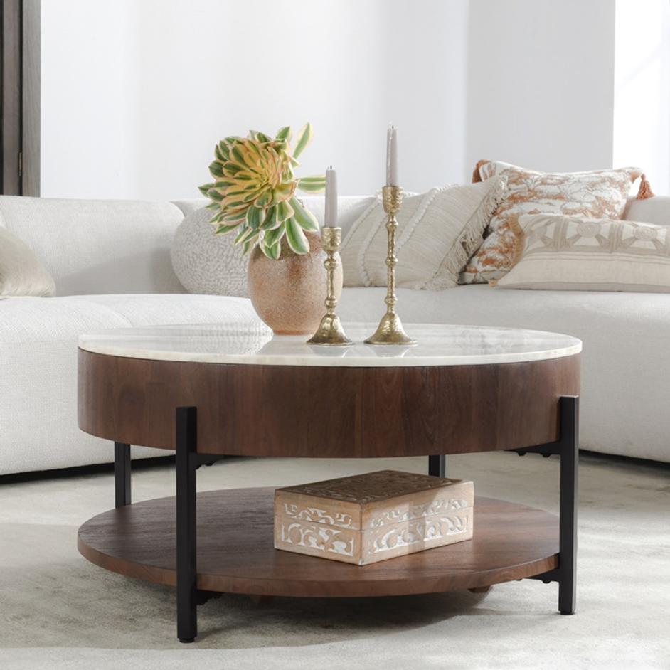 Lorna Marble/Acacia Wood 38" Round Coffee Table by Classic Home