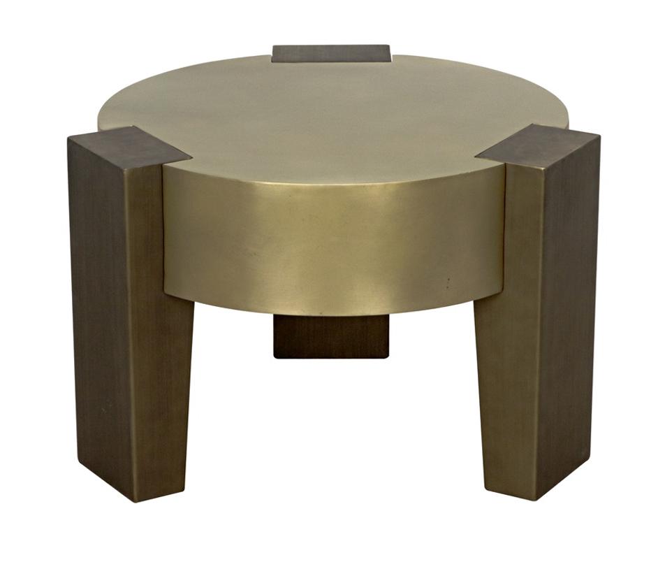 Carrusel Industrial Steel Coffee Table in Antique and Aged Brass Finish by Noir Furniture