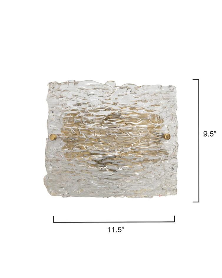 Swan Curved Glass Sconce, Large, Clear Textured Glass and Antique Brass Metal by Jamie Young