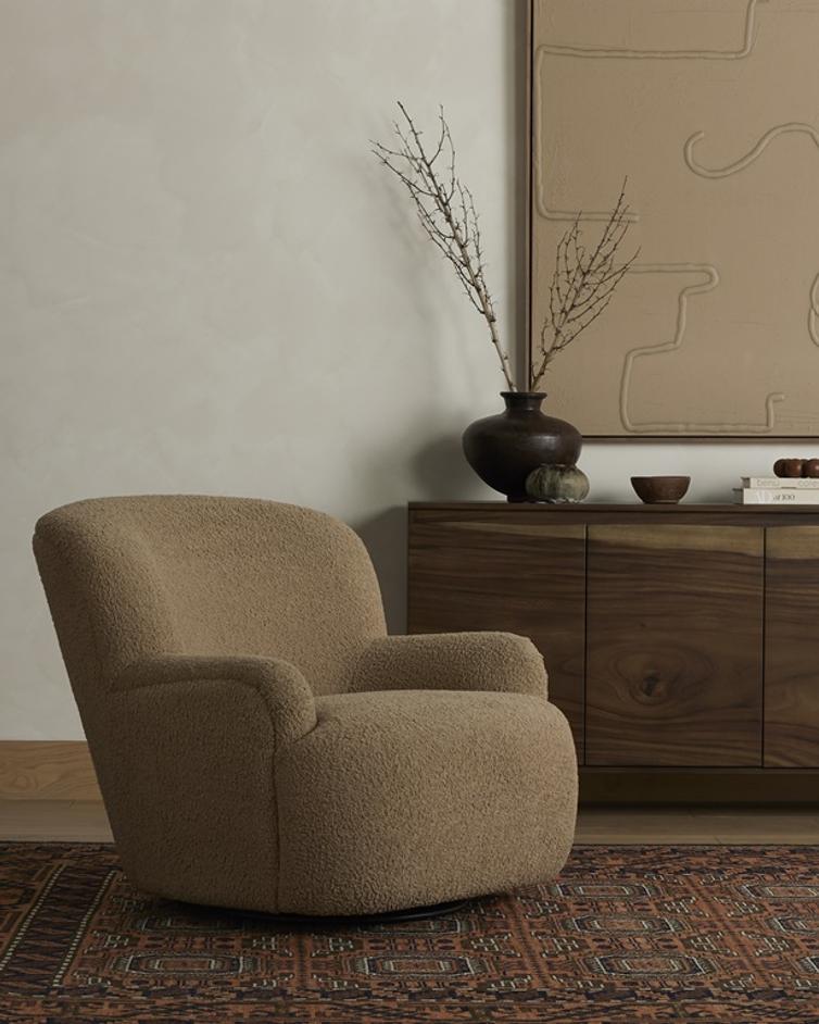 Kadon Swivel Chair In Sheepskin Camel by FOUR HANDS
