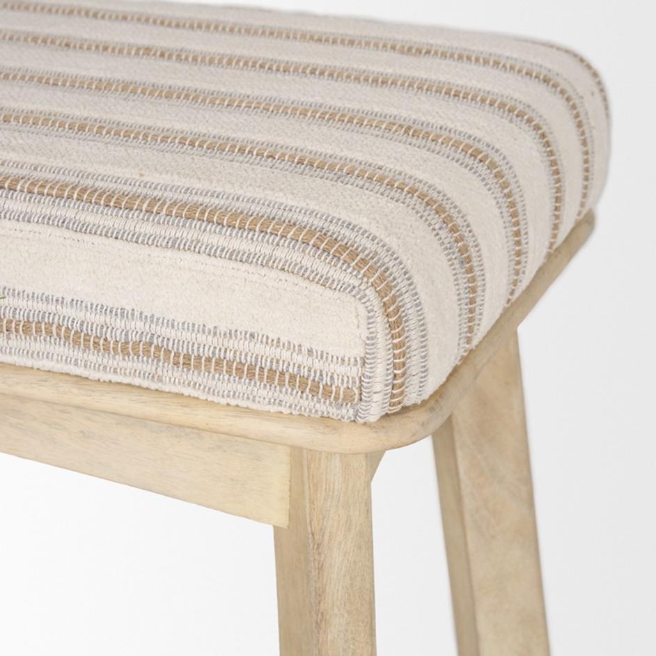 Taimo White Washed Light Brown Wood w/ Striped Fabric Seat Bench by Mercana
