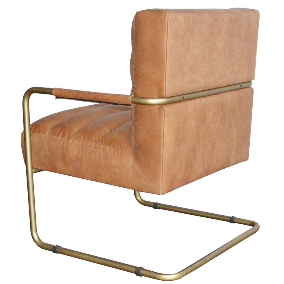 Peyton Bonded Leather Arm Chair Gold Frame In Vintage Cider by New Pacific Direct