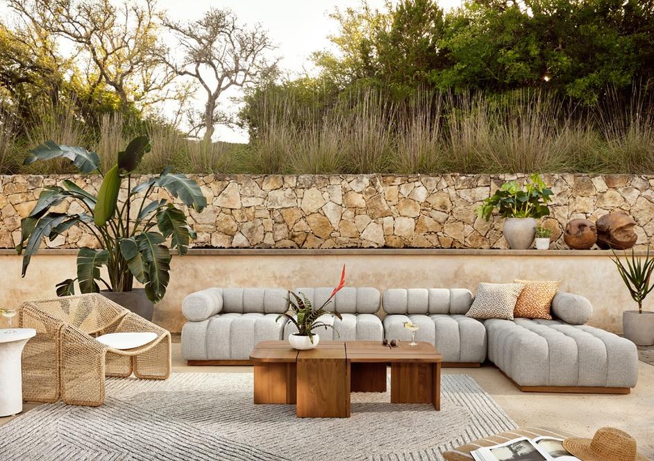 Roma Outdoor Sectional In Corner Pc In Ash by FOUR HANDS