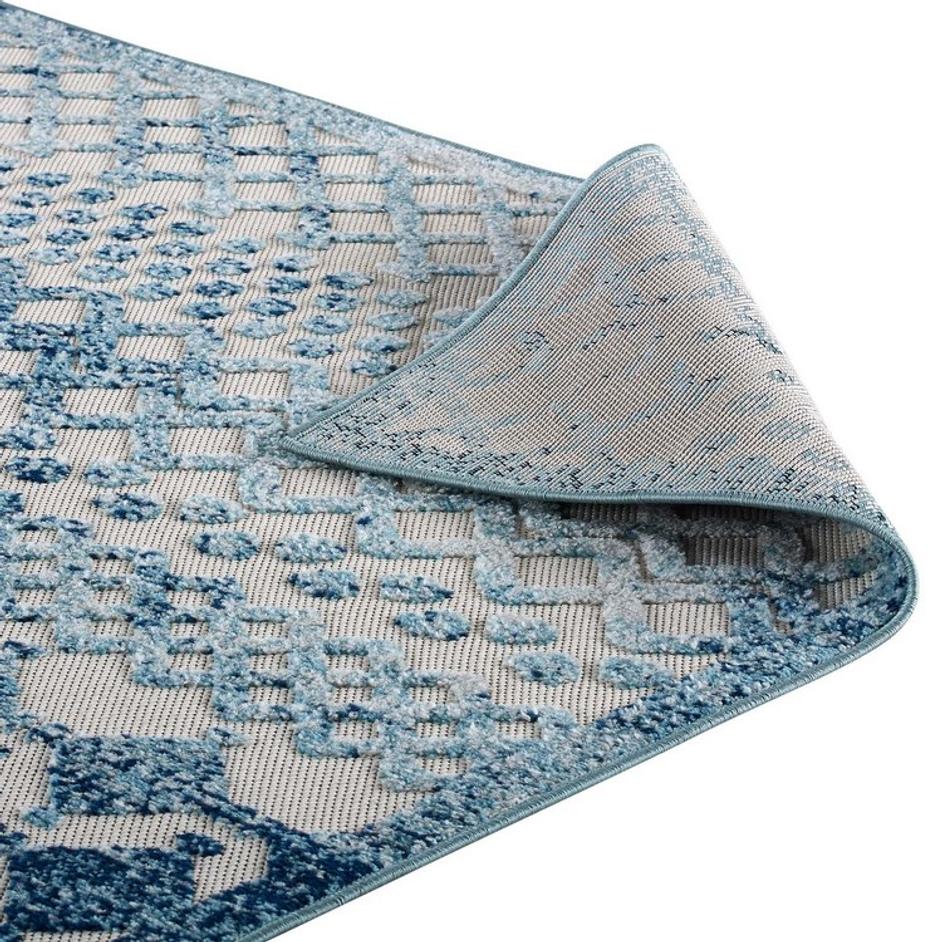 Burket Giada Abstract Diamond Moroccan Trellis 8X10 Indoor/Outdoor Area Rug In Ivory And Blue by Modway Furniture
