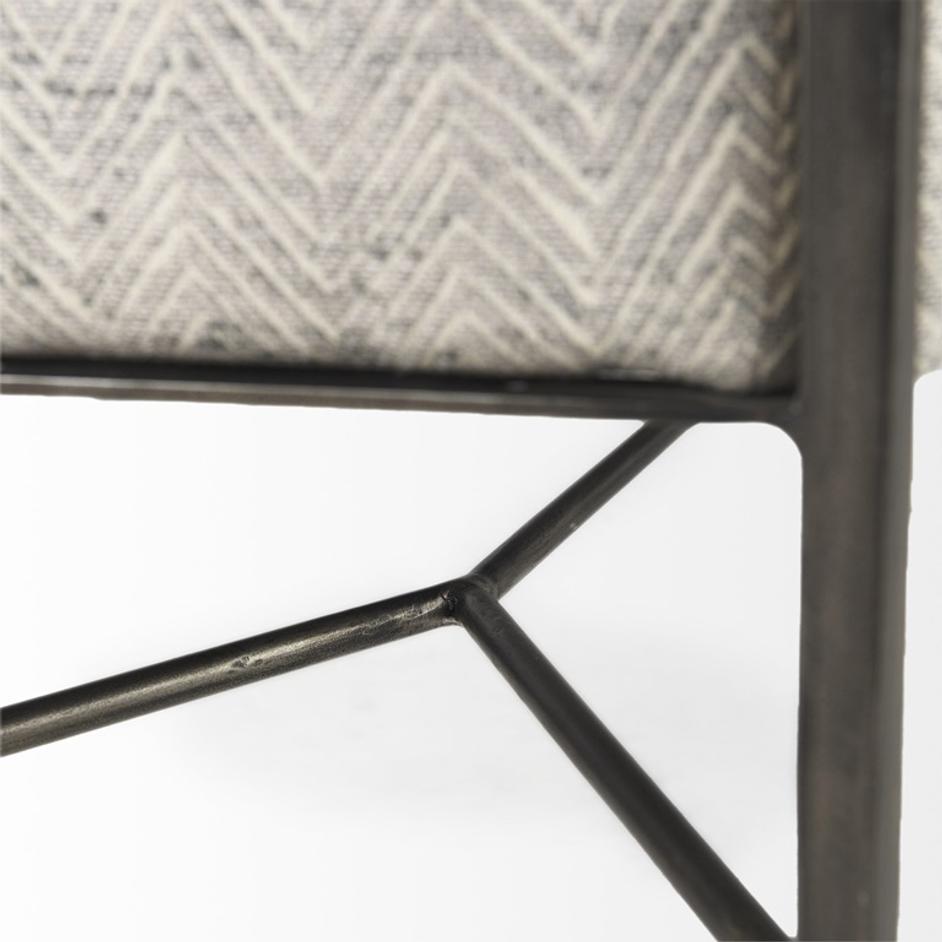 Charlotte  55.0L Gray Herringbone Fabric Seat w/ Antique Nickel Metal Frame Bench by Mercana