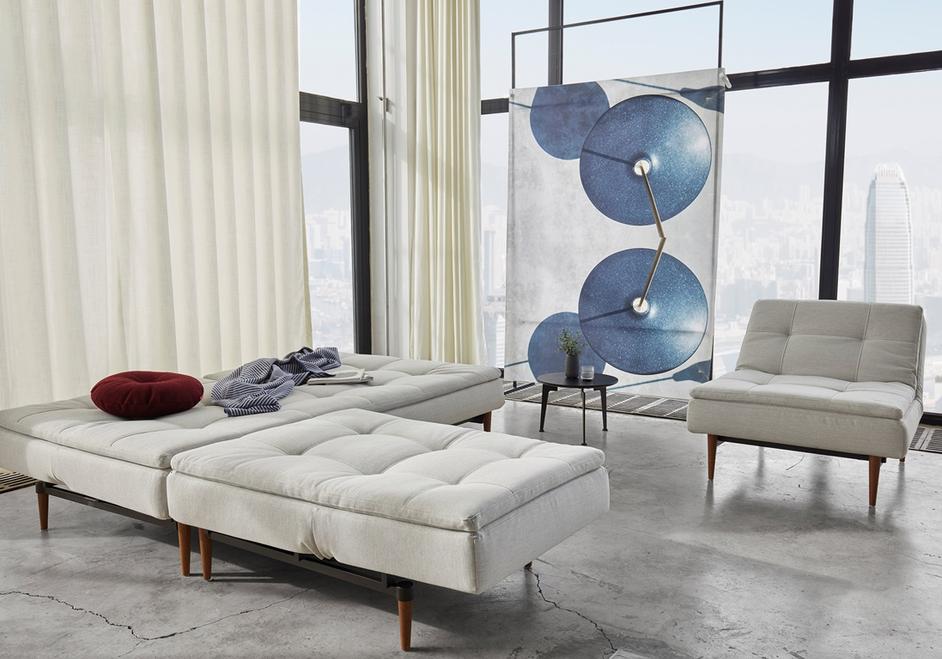 DUBLEXO SLEEPER SOFA in MIXED DANCE NATURAL FABRIC WITH Dark Wood LEGS 527 by INNOVATION USA