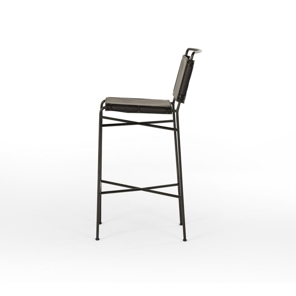 Wharton Bar Stool in Distressed Black by FOUR HANDS