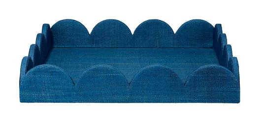 Wonderland Scalloped Decorative Raffia Tray, Indigo by Jamie Young