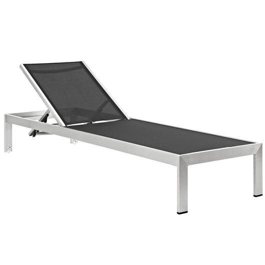 Nantucket Outdoor Patio Aluminum Mesh Chaise In Silver Black by Modway Furniture
