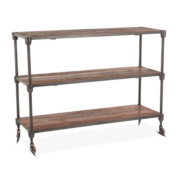 Industrial Teak 50-Inch Reclaimed Teak Console Table with Gray Zinc Wheels by Home Trends & Design