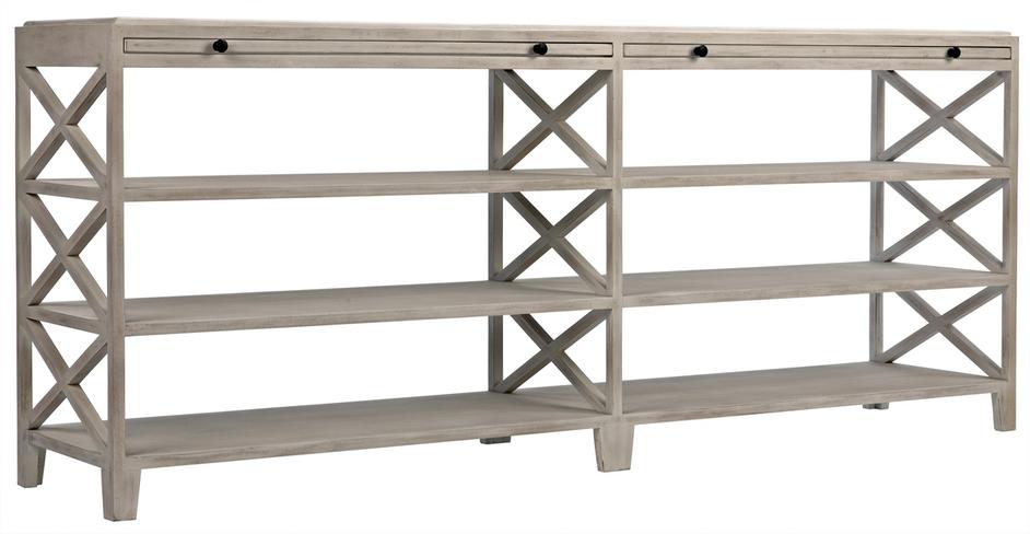 Sutton Mahogany and Veneer Console in White Wash with Brass Pulls by Noir Furniture