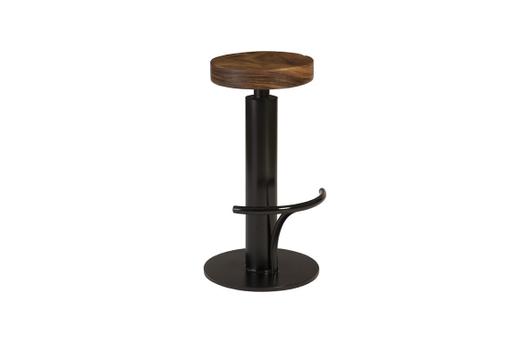 Black Iron Bar Stool, Swivel Seat, Chamcha Wood, Natural by PHILLIPS COLLECTION