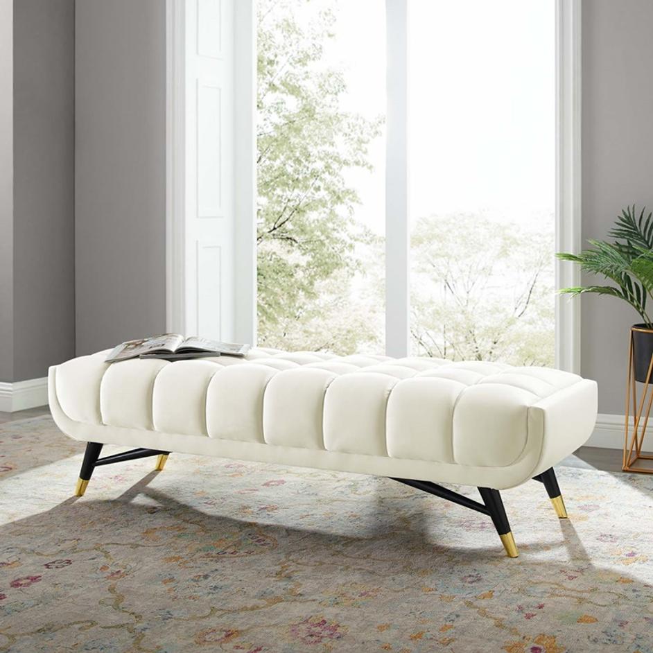 Scholar 60" Performance Velvet Bench In Ivory by Modway Furniture