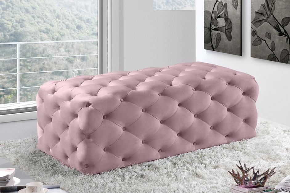 Debbie Ottoman/Bench In Pink Velvet by Meridian Furniture