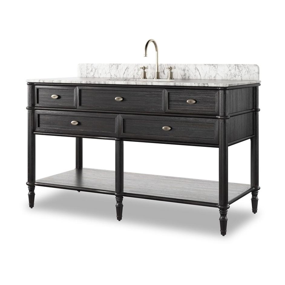 Toulouse Single Wide Vanity - Satin Black Veneer by Four Hands