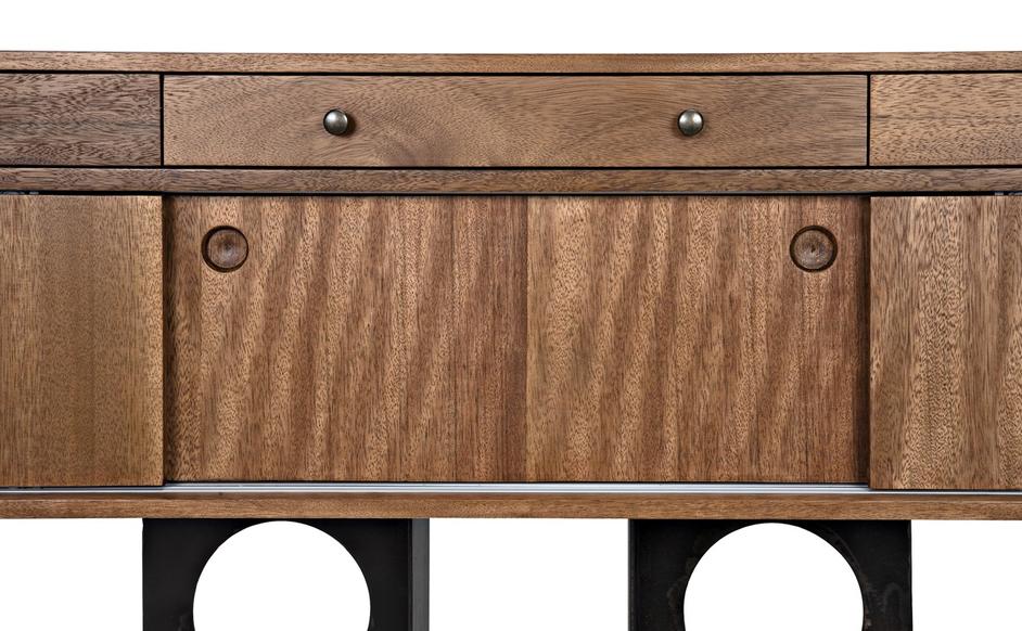 Wolf Dark Walnut Sideboard with Brass Pulls and Industrial Steel Base by Noir Furniture