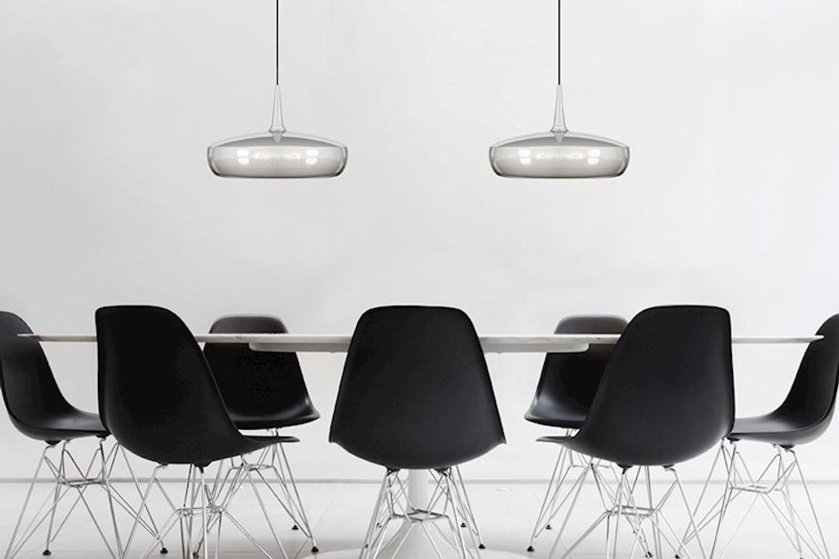 Clava Dine Hardwired Pendant in Steel with Black Cord by UMAGE
