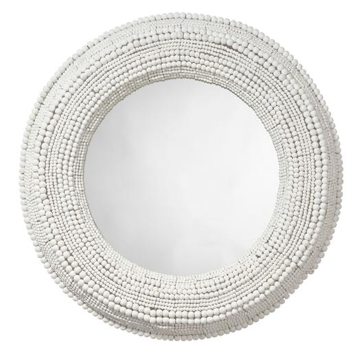 Strand Wood Beaded Round Wall Mirror, White by Jamie Young