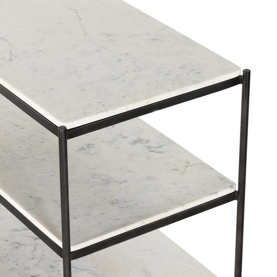 Felix Large Nightstand In Hammered Grey W/Clear Powder Coat And Polished White Marble by Four Hands