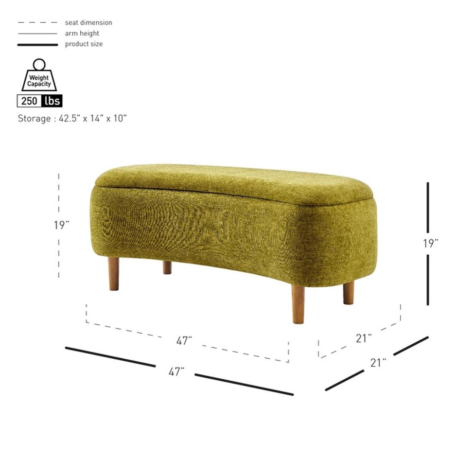 Leony Chenille Storage Bench, Seneca Olive  by New Pacific Direct