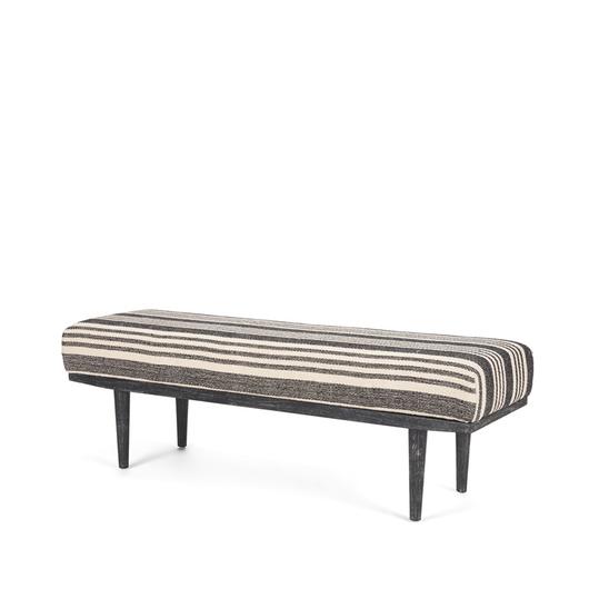 Shae Black Wood w/ Black and Cream Upholstered Bench by Mercana