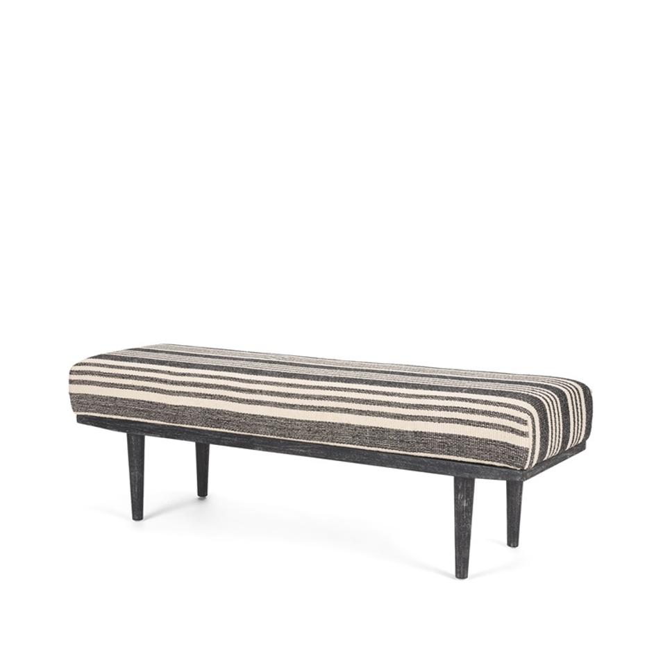 Shae Black Wood w/ Black and Cream Upholstered Bench by Mercana