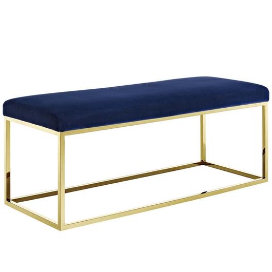 Russell Fabric Bench In Gold Navy by Modway Furniture