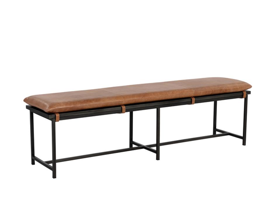 ZANCOR BENCH - GUNMETAL - TAN LEATHER by Sunpan