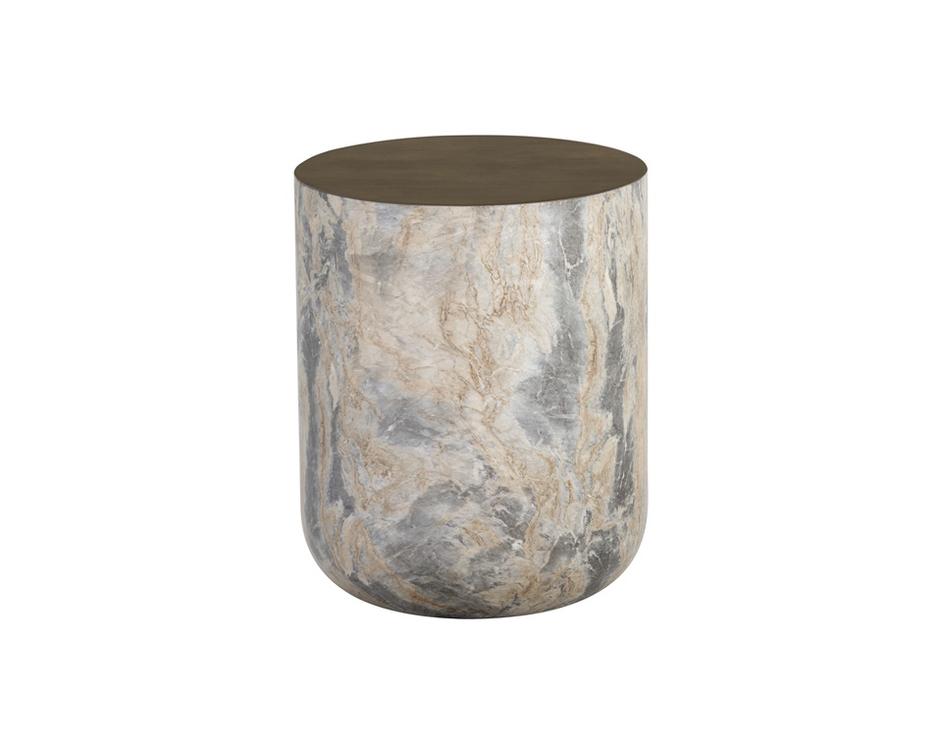 Diaz End Table - Marble Look - Antique Brass by Sunpan