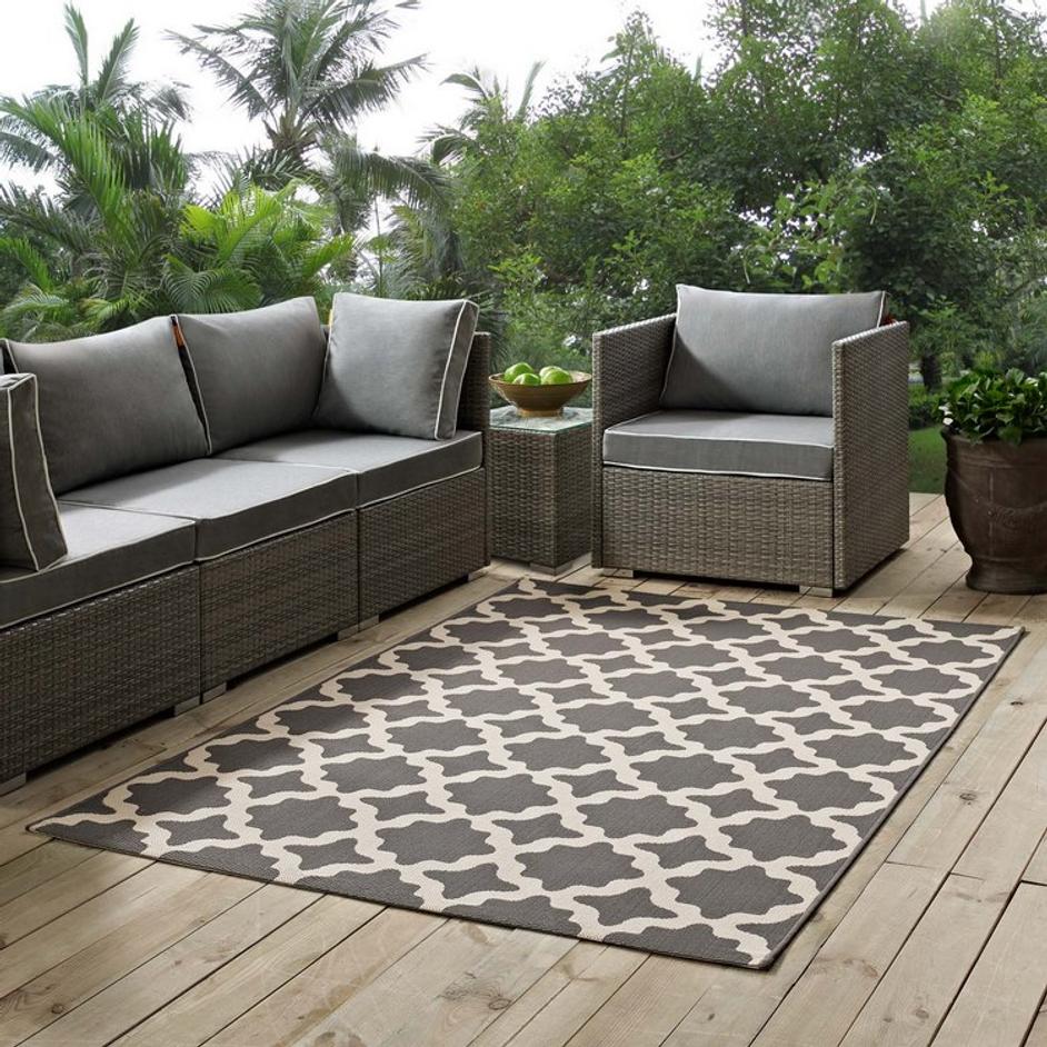 Selena Moroccan Trellis 5X8 Indoor And Outdoor Area Rug In Gray And Beige by Modway Furniture
