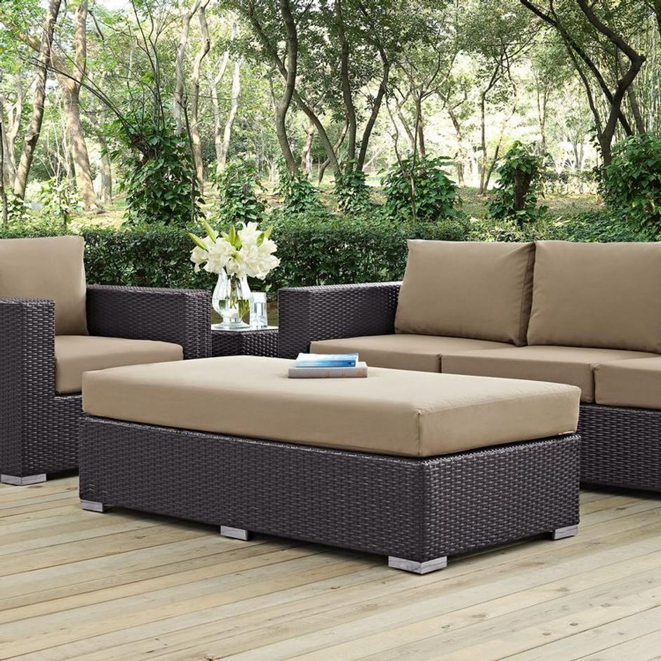 Minerva Outdoor Patio Fabric Rectangle Ottoman In Espresso Mocha by Modway Furniture