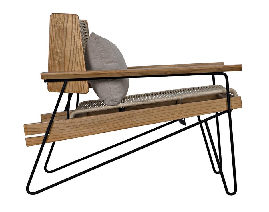 Benson Teak and Industrial Steel Chair with Rope Detailing in Clear Coat Semi-Gloss Finish by Noir Furniture