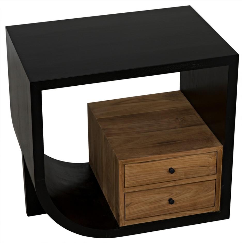 Burton Side Table, Left, Hand Rubbed Black and Teak by Noir Furniture