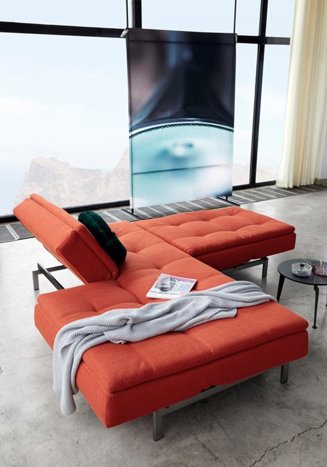 DUBLEXO SLEEPER SOFA in ELEGANCE PAPRIKA FABRIC WITH Stainless Steel LEGS 506 by INNOVATION USA