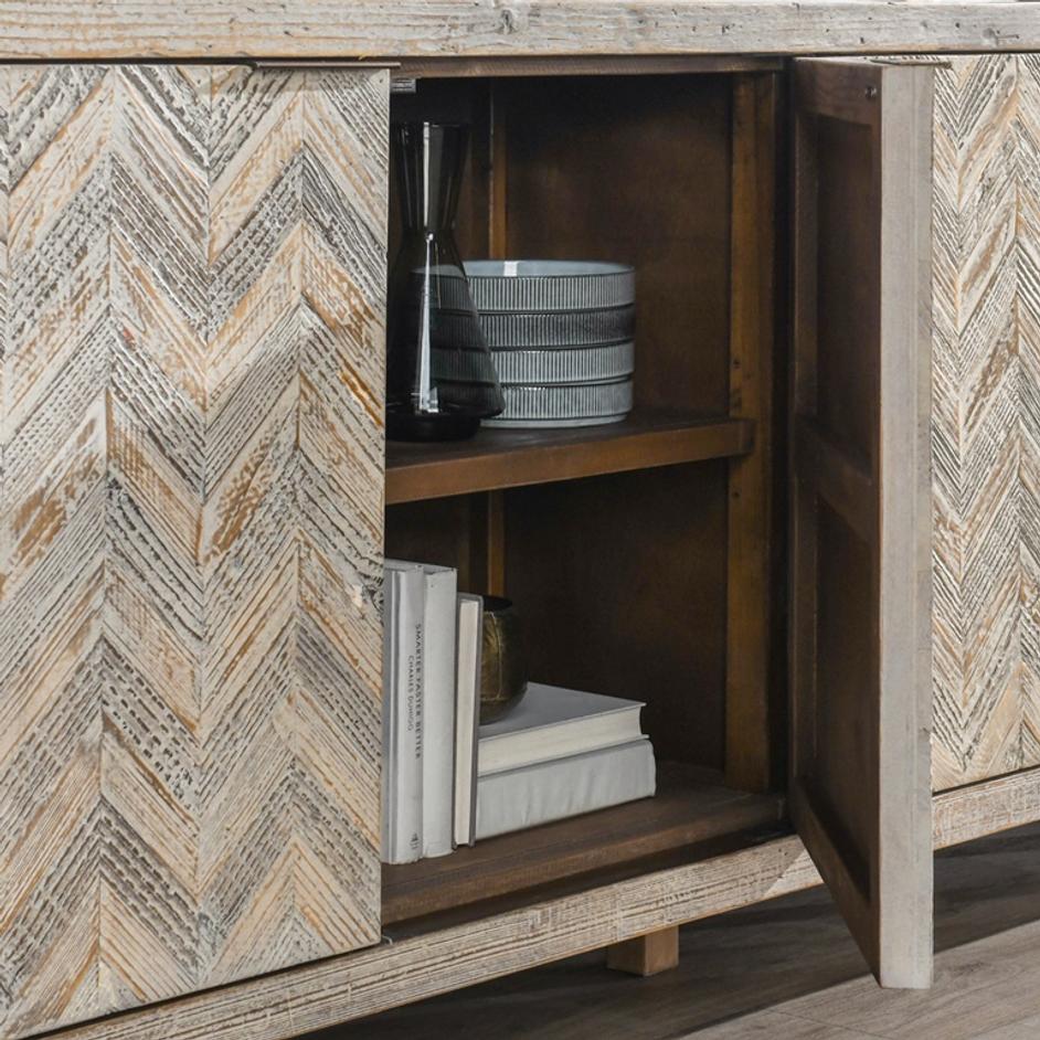 Sienna Reclaimed Pine 4Dr Cabinet Gray/Cream Wash by Classic Home