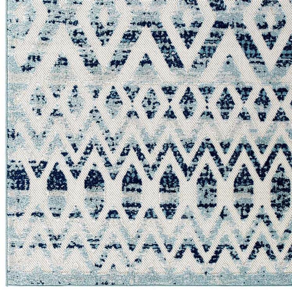 Burket Tamako Diamond And Chevron Moroccan Trellis 5X8 Indoor / Outdoor Area Rug In Ivory And Blue by Modway Furniture
