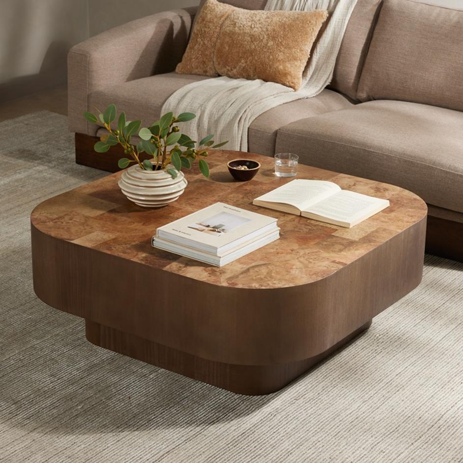 Blanco Coffee Table In Warm Umber Burl by FOUR HANDS