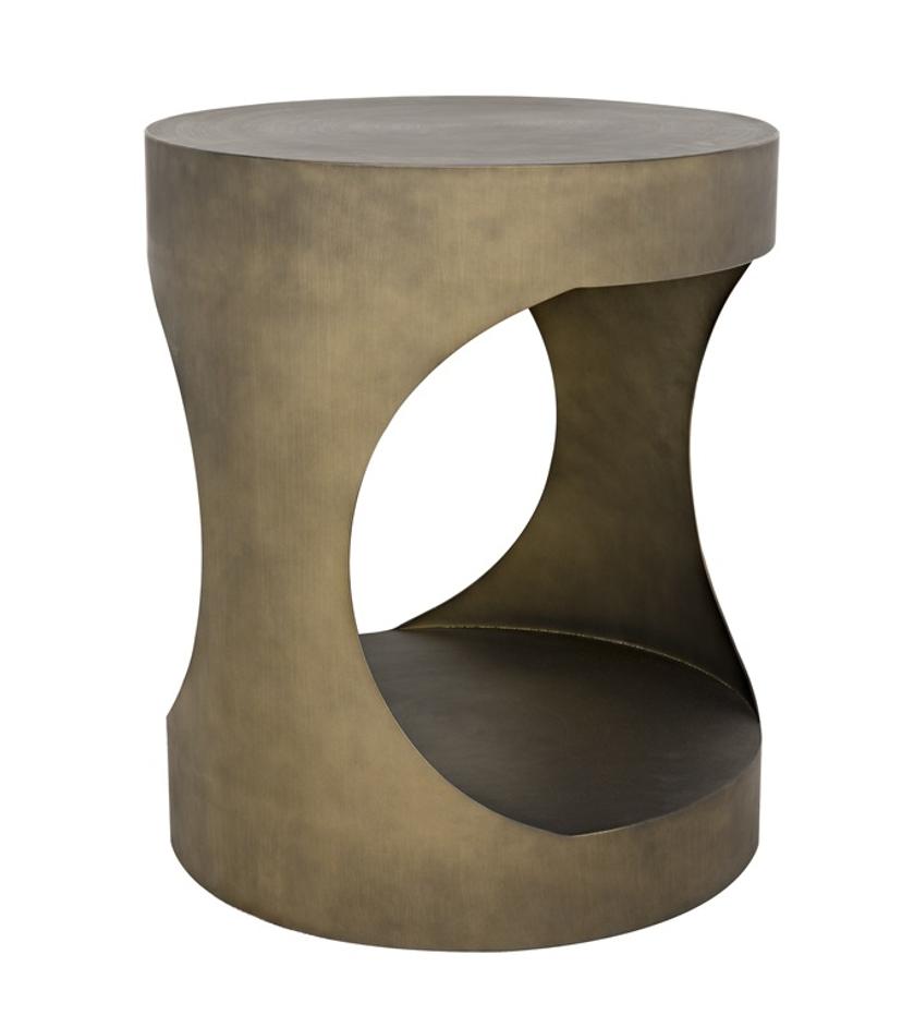 Eclipse Round Side Table, Metal with Aged Brass Finish by Noir Furniture