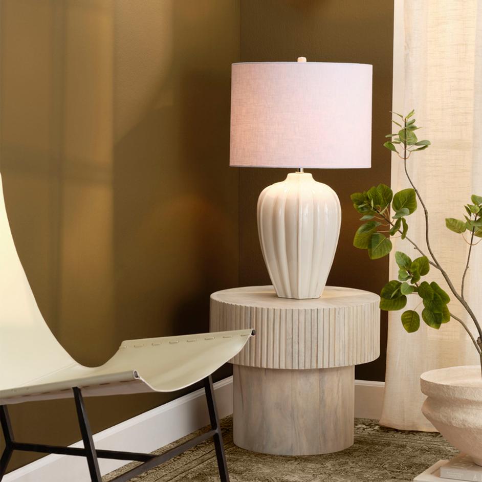 Seraphina Ceramic Table Lamp with Linen Shade by Jamie Young