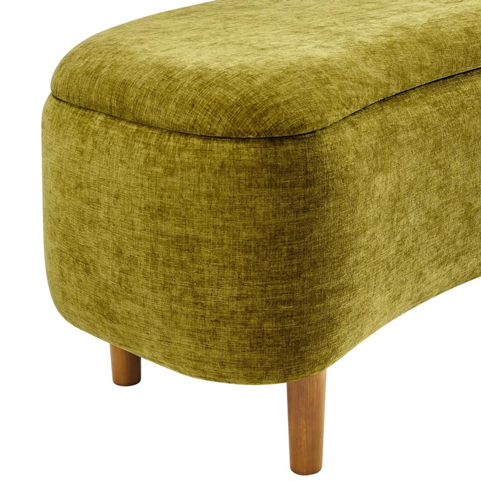 Leony Chenille Storage Bench, Seneca Olive  by New Pacific Direct