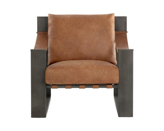 BERKE LOUNGE CHAIR - GUNMETAL - TAN LEATHER by Sunpan