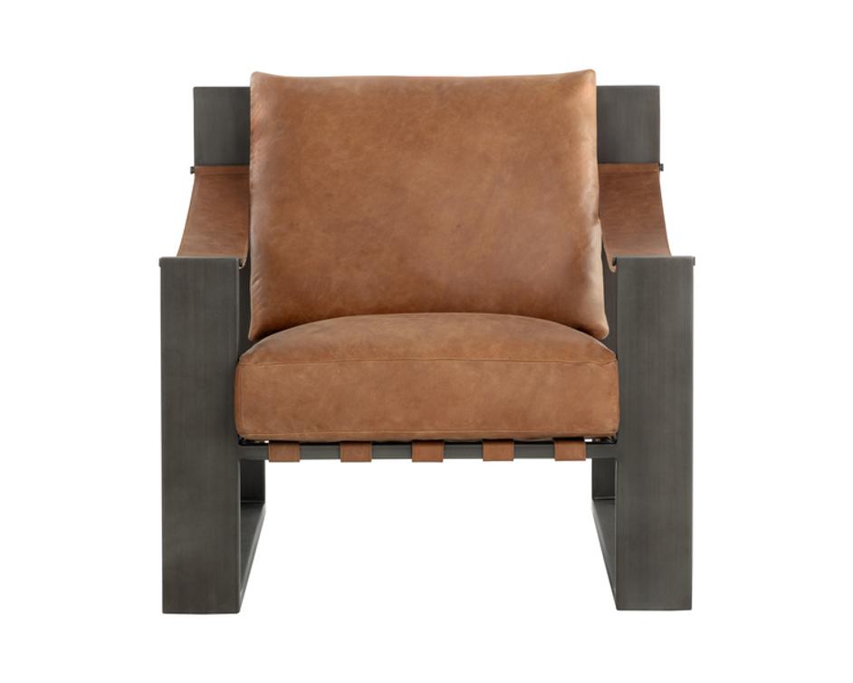 BERKE LOUNGE CHAIR - GUNMETAL - TAN LEATHER by Sunpan